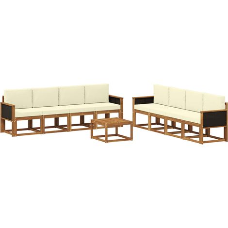 Conjunto de sofás de exterior 9 uds. Natural y Crema vidaXL (1/5)