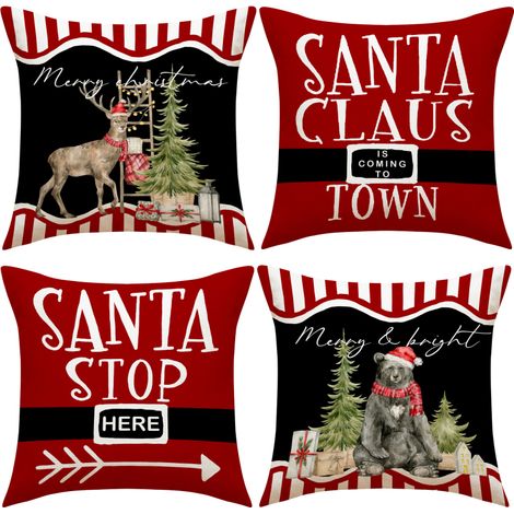 Fundas de almohada de lino para Navidad e invierno, fundas decorativas para cojines de sofá.