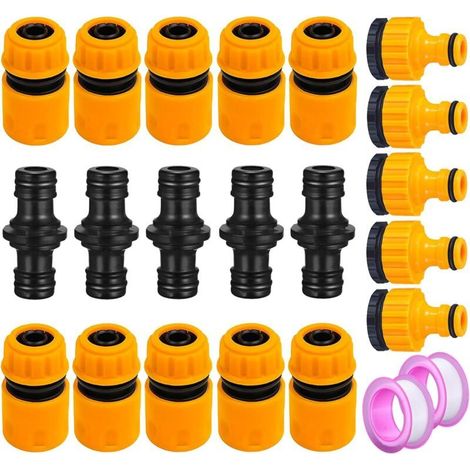 Raccord de tuyau d'arrosage, connecteur d'extrémité de tuyau, connecteur mâle double, connecteur d'extension de tuyau rapide (2 x rubans d'étanchéité filetés) (1/5)