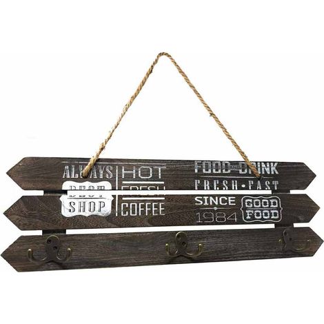Appendiabiti in Legno con 3 Ganci Doppi Bronzo attaccapanni a Punta Stile recinto Fissaggio con Corda in Canapa Shabby Chic 60x20 cm Marrone (1/3)