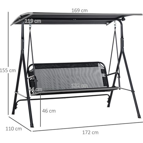 Balancelle Hollywood 2 places Outsunny, chaise longue de jardin, résistante aux UV, structure en métal de haute qualité, inclinaison réglable, noire (1/5)