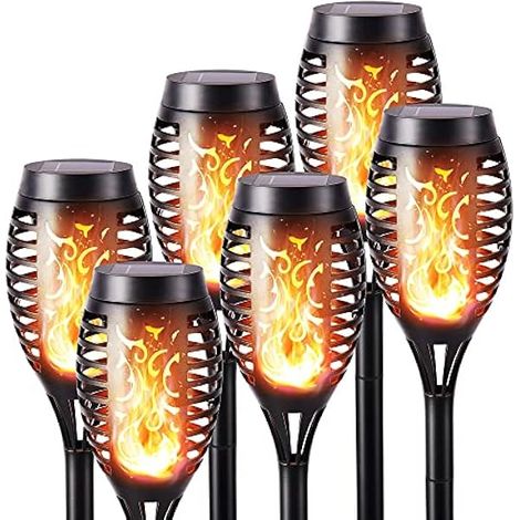 Lumières Flamme Solaire Exterieure - 6 Pack Etanche Lampe Torche Solaire, Lampe Solaire Flamme Vacillante pour Décor, Jardin, Patio, Chemins, Pelouse (1/5)