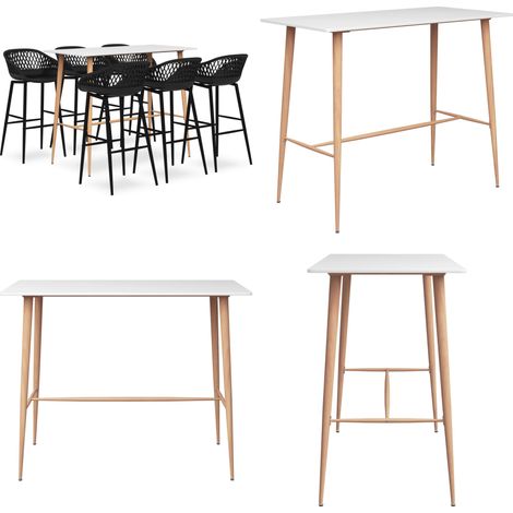 Ensemble de bar 7 pcs Blanc et noir - Ensemble De Bar - Meuble De Salle À Manger - Table De Bar - Tabourets De Bar - Mobilier Moderne - Home & Living (1/5)