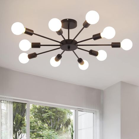 Ganeed Lampadario Lampada da Soffitto a Semi Incasso, Lampadario Moderno nero a 10 luci con Base E27, Plafoniera Vintage Industriale a Sospensione per Cucina Soggiorno, Camera da Letto (1/5)
