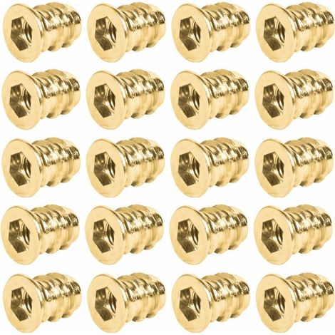 Qrity 20 Pièces Ecrous Hexagonaux Filetés, Inserts Filetés en Bois, M8x22mm Écrous Filetés, Insert à Visser, pour Meubles (1/5)