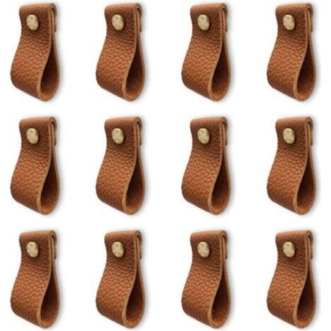 Set mit 12 Küchenschrankgriffen, Möbelgriffen aus Leder, Türgriffen mit Muttern und Schrauben, stoßfesten Schrank- und Schubladenknöpfen, schönes Geschenk, braun