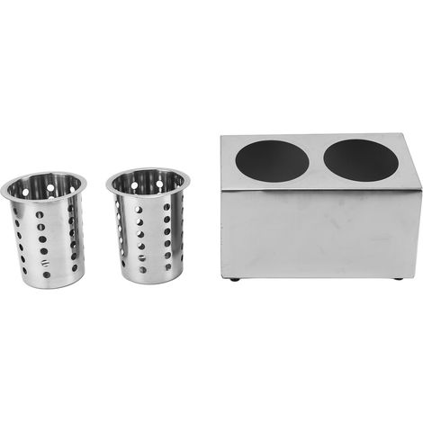 Porte-ustensiles de cuisine multifonctionnel, fond antidérapant, couteau en acier inoxydable, fourchette, seau de rangement 2 trous