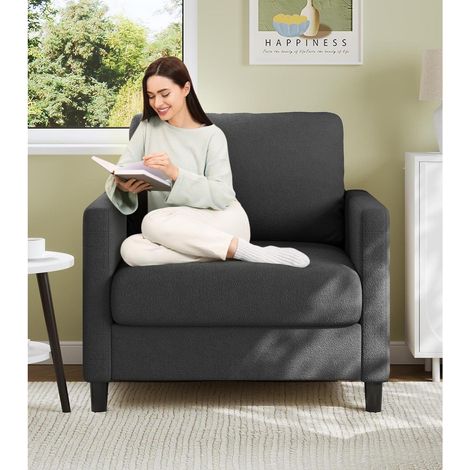 Sessel Wohnzimmer Grau 84cm, Lesesessel Bequem, Werkzeuglose Einrichtung (1/5)