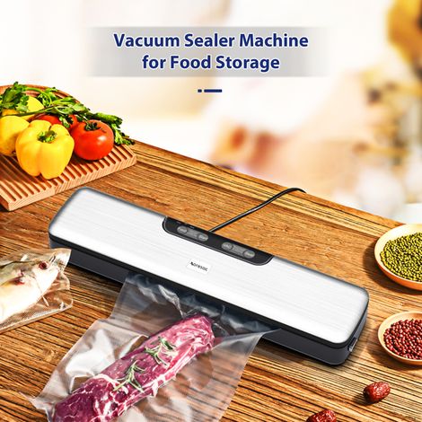 Selladora al vacío compacta Aoresac para conservación de alimentos con 10 bolsas para vacío – 5 programas automáticos, color plata, 125 W (1/5)