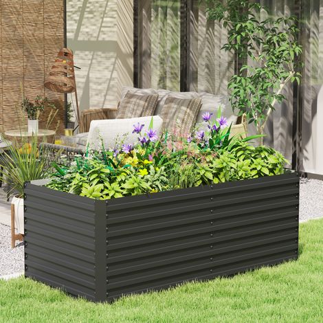 Jardinière surélevée galvanisée rectangulaire pour l'extérieur - fond ouvert - 160 x 80 x 60 cm, gris (1/5)