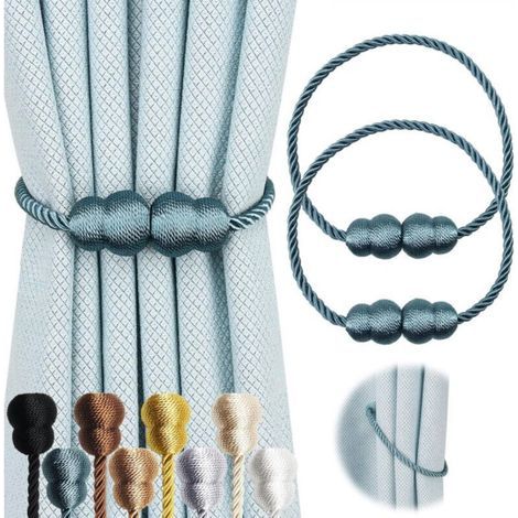 Attaches de rideaux magnétiques, élégantes attaches de rideaux d'extérieur, bleu, lot de 2 (1/4)