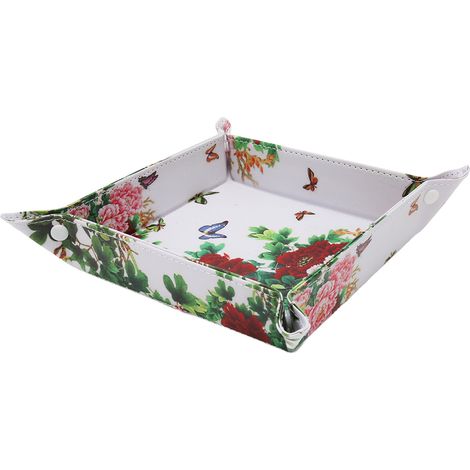 Plateau de valet en cuir renforcé, fond feutrine, vide-poches rustique pour chevet, rangement clés, bijoux, pièces, montres et EDC. (1/5)