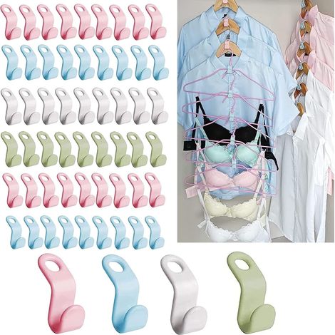 Cintre Gain De Place 60 Pcs, Connecteur de Cintre, Crochet De Connexion pour Cintre, Crochets pour Cintres Plastique, Organisateur pour Penderie Éco (1/5)