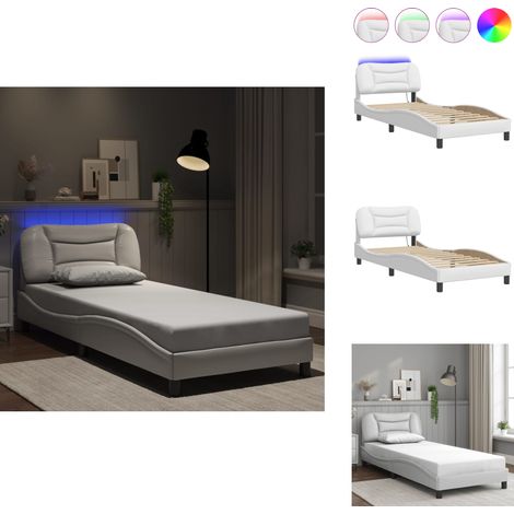 Cadre de lit avec LED sans matelas blanc 80x200 cm - Cadre De Lit - Lit Design - Lit Avec Éclairage Led - Tête De Lit Rembourrée - Similicuir (1/5)