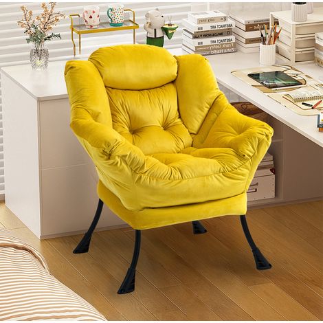 Sillón relax con bolsillo lateral, estructura metálica, amarillo DESVIAE (1/5)