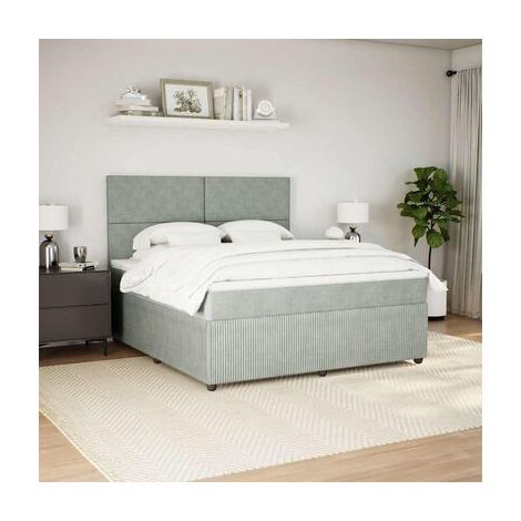 Sommier de style Snowco et matelas en velours gris clair de 180 × 200 cm, velours doux et confortable, idéal chambre à coucher, style moderne, montage simple (1/5)