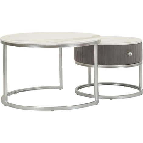 Mesa de Centro Daza, un Cajón, Tapizado Modular de Tela, un Compartimento, 70x70x45h cm Gris