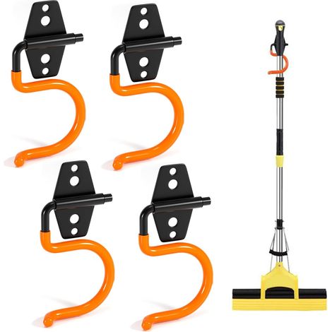 Porte Outils Mural, Support Outil Jardin, Range Outillage de Jardin, Rangement Crochets Murale pour Balai Vadrouille Houes et Autres Outils de Jardinage, Métal, 4 Pièces (1/5)