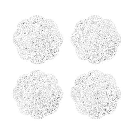 Lot de 4 nappes rondes au crochet de 22 cm avec dentelle, sets de table faits main, dessous de verre en coton, blancs, js (1/2)