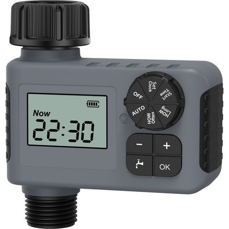 Temporizador para grifo de manguera exterior, temporizador de riego programable con retardo por lluvia/sistema de riego por goteo manual/automático y sistema de riego de césped. (1/5)