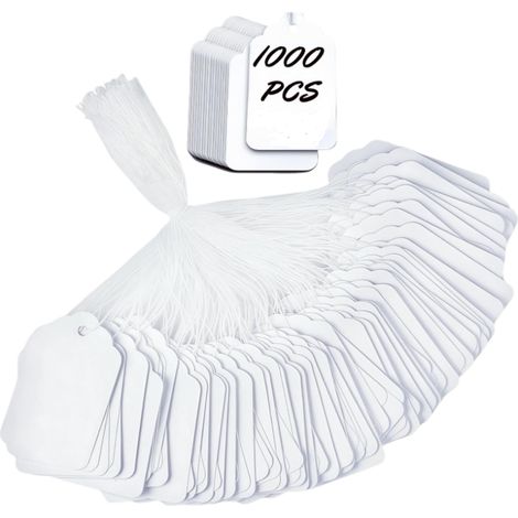 1000 cartellini prezzo pre-attaccati con cordino, cartellini di carta bianca per mercatini dell'usato, gioielli, abbigliamento e vendita al dettaglio, dimensioni 1,75 x 1,093 pollici