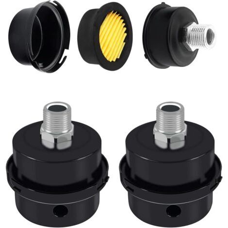 2 Pièces Silencieux de Filtre de Compresseur d'air, Silencieux de Filtre à Air, Filtre Air Compresseur, Silencieux pour Compresseur d'air, 3/8"16mm Métal noir Filtre Silencieux pour Compresseur d'Air (1/5)