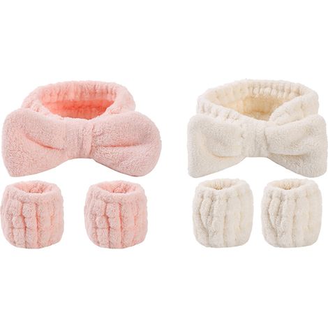 Bandeau Visage - Bracelet Bras Lavage Visage - Microfibre Élastique - Pour Spa Yoga Maquillage Douche - Lot de 2 (1/5)