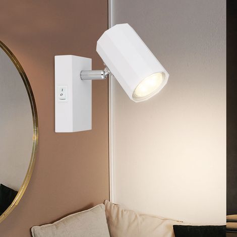 Applique murale Lampe de chambre à coucher avec spot mobile Chambre à coucher blanc, aluminium, métal, 1x GU10, LxHxP 7x14x14,5 cm