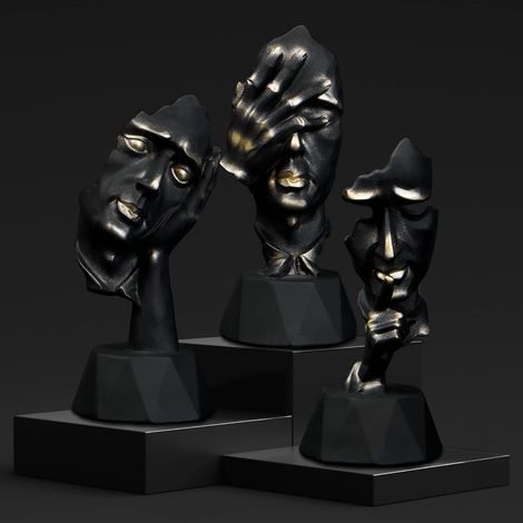 Set de sculptures décoratives modernes en noir, statues et figurines design pour intérieur, décoration élégante et tendance (1/5)