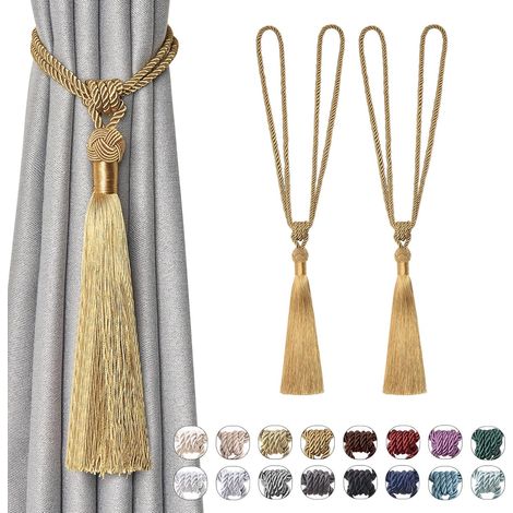2 Paires Embrasse de rideaux, corde tressée pompons, nœuds européens, décoration fenêtre bureau salon chambre
