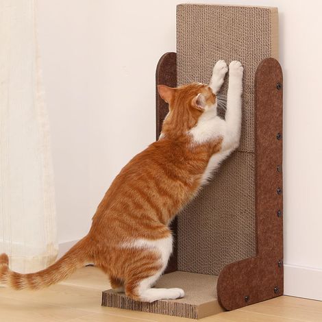 Griffoir pour Chat, 68 cm en Forme de L Grattoir Mural Moderne en Carton pour Chats d'Intérieur, Poteau à Gratter Vertical en Feutre, Protège-Meubles, Caramel (1/5)