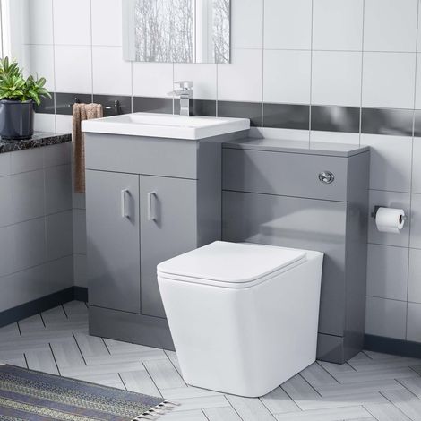 Nanuya 500mm Grey Floor Standing Vanity Unit, WC & Square Rimless Toilet (1/5)
