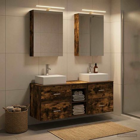 vidaXL Set di mobili per il bagno 5 pz Rovere Fumo (1/5)