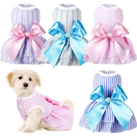 Set mit 4 Hundekleidern, Prinzessinnen-Sommerkleidung für Welpen, Hunde-Tutu-Rock (Größe XS) (1/4)