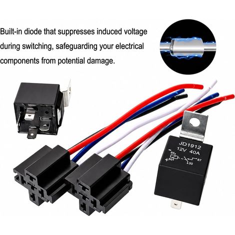 Gebildet Lot de 2 Faisceau de Relais de Voiture JD1912 12V 40A 4 Broches SPST 12 AWG Avec Diode Intégrée pour Camion, Camionnette, Moto, Bateau