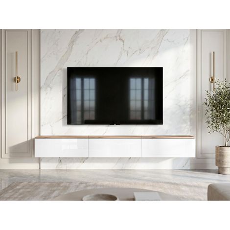 AX LIVING Barvo 3x100 TV Kommode Lowboard Braun/Weiß Hochglanz Hängend