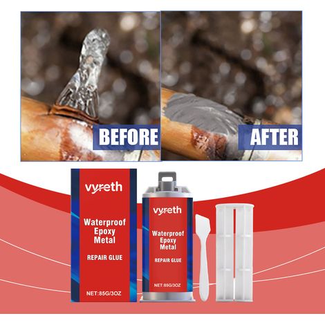 Colle époxy imperméable pour la réparation des métaux (colle AB), mastic d'étanchéité étanche pour acier inoxydable domestique – 85 g x 1 + tige de poussée x 1 + grattoir x 1 (1/5)