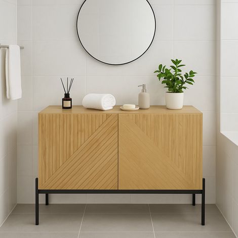 URBAN MEUBLE Meuble de salle de bain avec 2 portes et pieds en métal, design linéaire 100x40x70 cm (1/5)
