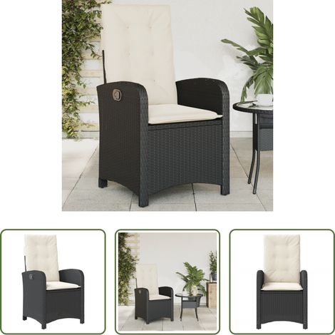 Gartensessel - Gartensessel Verstellbar mit Kissen Schwarz Poly Rattan (1/5)