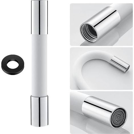 Tubo di prolunga universale per rubinetto TAISHENGDA con filtro aeratore (incl. anello di tenuta), ruotabile a 360°, 20 cm, bianco (1/5)