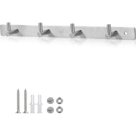 Wandgarderobe, Kleiderständer mit 4 Edelstahlhaken, Badezimmerhaken für Hüte, Schals, Regenschirme, Schlüssel, Garderobe für Schlafzimmer, Büro (1/5)