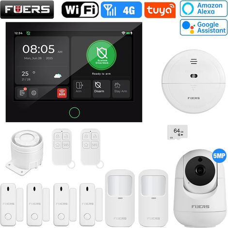 (Pack 6) Système d'alarme de sécurité pour maison connectée avec écran TFT 7 pouces, Wi-Fi 4G LTE et protection antivol. (1/5)