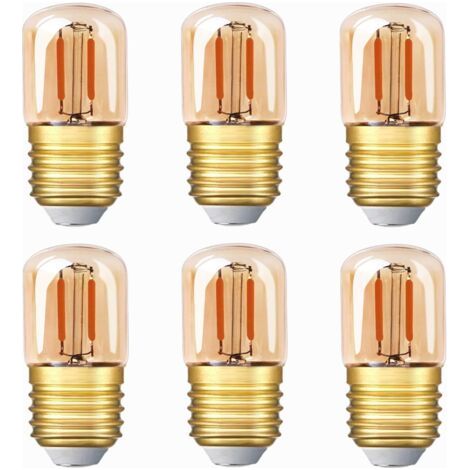 Ampoule LED tubulaire , 1W T28 Edison Ampoule LED E27 Base à vis 2200K Ampoule blanche super chaude (verre ambré) 6 Pack (1/5)