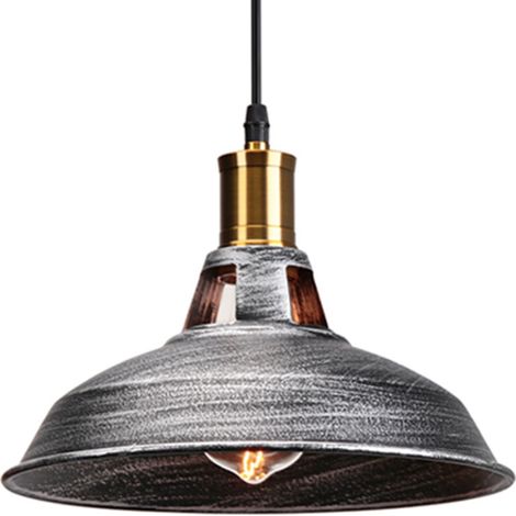 Lustre Suspension Industrielle Vintage E27 LED Lampe Plafonniers Retro Abat-jour pour Cuisine Salle à manger Salon Chambre Restaurant, Argenté (1/4)