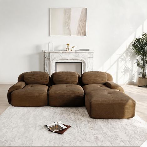 Canapé d'angle modulaire en velours côtelé brun 298 x 178 x 70 cm (1/5)