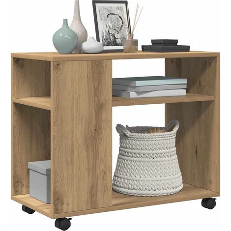 Table d'appoint avec roues-Table basse-Table Salon chêne artisanal bois d'ingénierie 525727 (1/4)