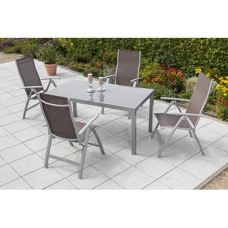 Carrara Set 4tlg 4 Sessel Tisch 150x90cm Alu/Textil