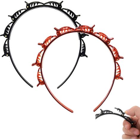 Serre Tete Pince Double Bangs Coiffure épingle à Cheveux Serre-tête De Bande De Cerceau De Cheveux Barrette Cheveux Pour Femmes Et Filles Cadeau Pour Filles (Noir+Brun) (1/5)