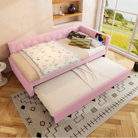 MEUBLIV Tagesbett 90x200 cm rosa – mit Ausziehbett und USB, ohne Matratze (1/5)