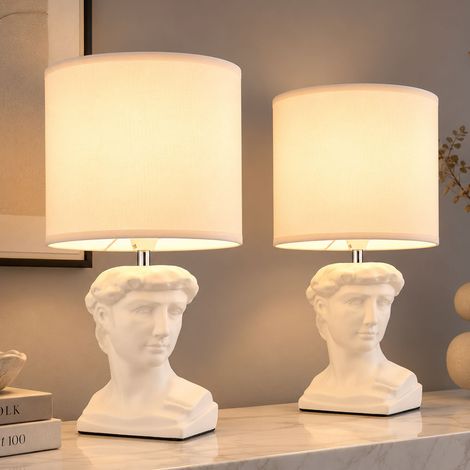 2 lampade da tavolo, lampada da camera da letto, bianca, in ceramica e tessuto, H 33 cm (1/5)